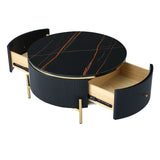 ZNTS Modern Round Coffee Table with 2 large Drawers Storage Accent Table WF311606AAB