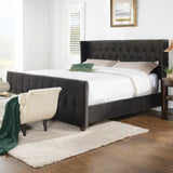 David Tufted Wingback King Bed, Dark Charcoal Grey Velvet B2719P245935