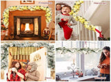 9ft Lifelike Christmas Garland Pre-Lit 50 Warm LEDs Timer 180 Tips Poinsettias Berries PVC/PE 93739249