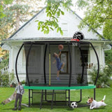 ZNTS 10FT Pumpkin Trampoline, Outdoor Trampoline with Basketball Hoop, Enclosure Net and Ladder W1163P148156