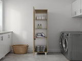 Vernon Slim Storage Cabinet with 4-Tier Shelf and Broom Hangers, Natural Oak B097P474304