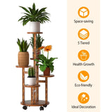 ZNTS 5 Tier Plant Stand with 4 Detachable Wheels Wooden Plant Pot Rolling Shelf Plant Display Rack for 84603428