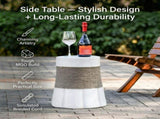 Outdoor Light Gray & Brown Retro Woven Rope & Fan-Base MGO Side Table End Table for Home, Office, N765P382573W