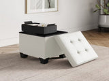 Ottoman with Storage Bench, 15-inch Foot Stool Storage Ottoman, Leather, White 02794583
