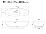 66.9Solid Surface Matte Tub, Solid Surface Soaking Tub, Stone Resin Freestanding Bathtub, Thick 37120229