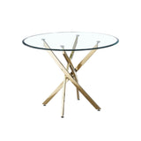 ZNTS Contemporary Round Clear Dining Tempered Glass Table with Gold Finish Stainless Steel Legs 84860336