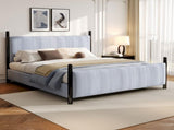 48-inch Striped Rubberwood Upholstered Bed,Queen N769P364057B