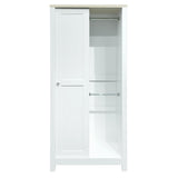 ZNTS Bedroom Storage Wardrobe with Hanging Rods and 2 Drawers and Open Shelves,Sliding Door,White 56629304