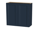 33" Navy Blue Shaker Wall Cabinet Solid Wood with 3 Adjustable Shelves Ready-to-Assemble for T2950P511196