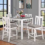 ZNTS White Solid wood 5pc Counter Height Dining Set Table 4x Gray Linen Like Fabric Cushions Seats B011P230002