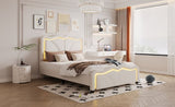 Twin Size Upholstered Platform Bed with Curve Shaped and Height-adjustbale Headboard,LED Light WF323748AAK