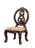 Traditional Brown Cherry 2pcs Side Chairs Tan Fabric Seats w Welt Faux Wood Carved Details Solid B011P237466