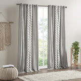 Cotton Printed Curtain Panel with Chenille Stripe and Lining B035129658