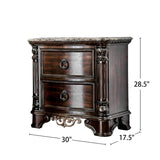 Genuine Marble Top Nightstand with 2 Drawers, Brown Cherry B016P251479