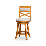 30" Bar Height X-Back Swivel Stool, Natural Finish, Beige Fabric Seat B04660717