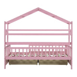 ZNTS Wooden Twin Size House Bed with 2 Drawers,Kids Bed with Storage Shelf, Pink WF308872AAH