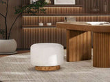 Tilly 16.5" Round Fur Upholstered & Burl Pouf Ottoman, Cottontail White Faux Fur B2719P277868