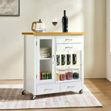 Kitchen Island Cart with walnut wood Top, Rolling Storage Cabinet on Wheels with Drawers, Sideboard W3417P329701