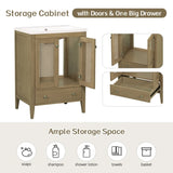24" Bathroom Vanity without Sink, Base Only, Rattan Cabinet with Doors and Drawer, Solid Frame and WF297609AAD