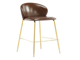 Kira Indoor Upholstered Bar Stool, Dark Brown Faux Leather with Metal Frame, Set of 2 N775P263305D