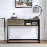 Rustic Oak and Black Writing Desk with Drawer and Shelf B062P209209
