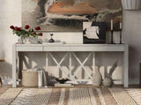 U_Style 60''Acacia Veneer Console with 4 Spacious Drawers, Modern Crisscross Design Entryway N711P289747A