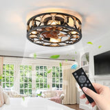 Caged Ceiling Fan with Lights Remote Control, Low Profile Flush Mount Farmhouse Modern Ceiling fans, W1340103796