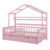 ZNTS Wooden Twin Size House Bed with 2 Drawers,Kids Bed with Storage Shelf, Pink WF308872AAH