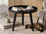 Mid Century Modern Round Side Table, Small Sofa End Coffee Table with Bamboo Legs & Wooden Tray 87923684