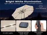 10 Ft Solar Powered Patio Umbrella with 24 LED Lights, Beige Outdoor Market Umbrella 90952387