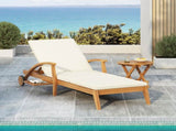 CHAISE LOUNGE WITH WHEEL - ACACIA WOOD RECLINER FOR PATIO/GARDEN, WITH 2INCH WHITE CUSHION, N770P261514T