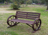 2-Person Seat Bench with Backrest Wooden Wagon Wheel Bench, Rustic Outdoor Patio Furniture-AS 85717826