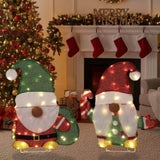 Set of 2 Lighted Gnome and Candy Cane Christmas Decorations, Pre-lit 2D Holiday Decor with 80 Warm 13136794