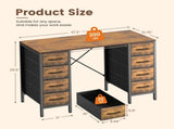 47 Inch Computer Desk with 8 Fabric Drawer, Home Office Desk with Power Outlets, Large Storage,Rust 35212741