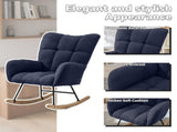 Dark Blue Teddy Fabric Wingback Glider Rocker with Side Storage Pocket, Soft Comfy Nursing Rocking 30115103