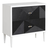 White and Black Accent Nightstand with 2 Drawers B062P185704