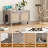 Flip Top Hidden Cat Litter Box Enclosure Furniture Cabinet with Rattan Decorated Doors for Your T3623P354970