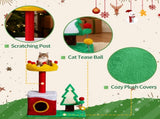29.5in Christmas Themed Plush Cat Tree, Multi-level Cat Tower with Cat Condo, Top Crown Perch, Sisal 29552567