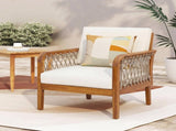 Outdoor Acacia Wood Club Chair with Handwoven Rope, Teak Finish N768P363953T