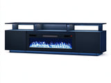 Black Fireplace TV Stand, 177.8*35*60.5cm, Embossed Particle Board with Melamine Foil, High Gloss 45796213