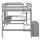 ZNTS Full size Loft Bed with Desk and Writing Board, Wooden Loft Bed with Desk & 2 Drawers Cabinet- Gray 96271078