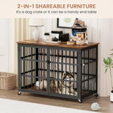 Furniture style dog crate wrought iron frame door with side openings, Rustic Brown, 43.3''W x W1162119831
