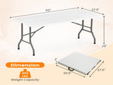 5FT Foldable Picnic Table, HDPE Top 400LBS Capacity Camping Table with Handle, White 10852127