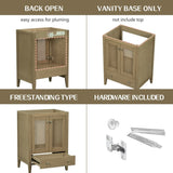 24" Bathroom Vanity without Sink, Base Only, Rattan Cabinet with Doors and Drawer, Solid Frame and WF297609AAD