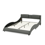 ZNTS Queen Bed Frame Modern Faux Leather Upholstered Platform Bed Frame with and Headboard Wave Like W487P169713