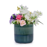 Handmade Green Glazed Ceramic Planter Set of 3, 10" 8" 6" Diameter, Square Grid Pattern, for W3273P322259