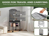 62" Large Metal Bird cage with Rolling Stand, Slide-Out Tray,3 Perches and 4 Feeders, Black 56675370
