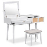 43.3" Classic Wood Makeup Vanity Set with Flip-top Mirror and Stool, Dressing Table with Three WF305498AAK