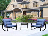 3 Pieces Patio Bistro Set Outdoor Rocking Chair w Blue Cushion for Yard Garden Poolside W2071P201034