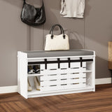 Modern Shoe Storage Bench, 2-Tier Entryway Bench with 2 Sliding Barn Doors & Full Soft Removable W282P224756